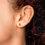 Pink Sapphire Round Gemstone Stud Earrings in Yellow Gold (3.4 mm) | Thumbnail 01