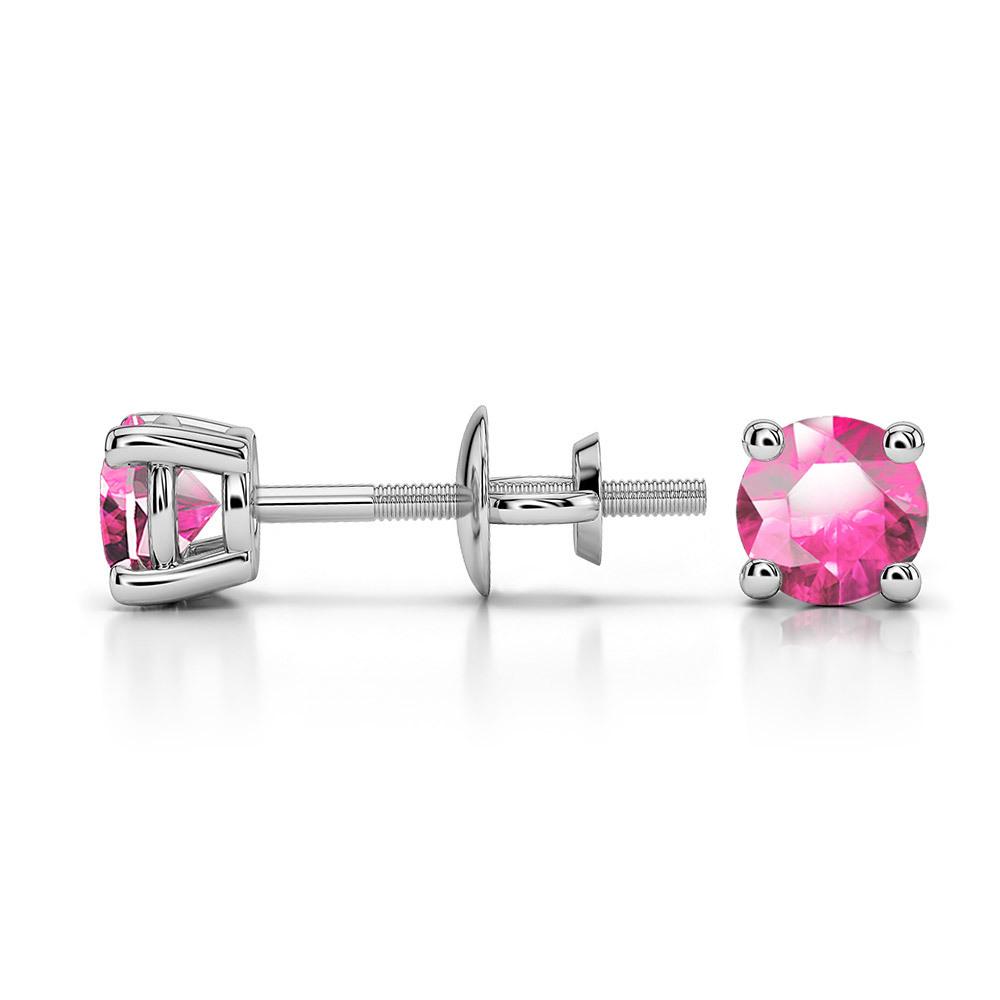 Pink Sapphire Round Gemstone Stud Earrings in Platinum (4.1 mm) | 03
