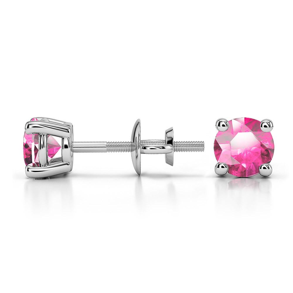 Pink Sapphire Round Gemstone Stud Earrings in White Gold (4.5 mm) | 03