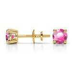 Pink Sapphire Round Gemstone Stud Earrings in Yellow Gold (4.5 mm) | Thumbnail 01