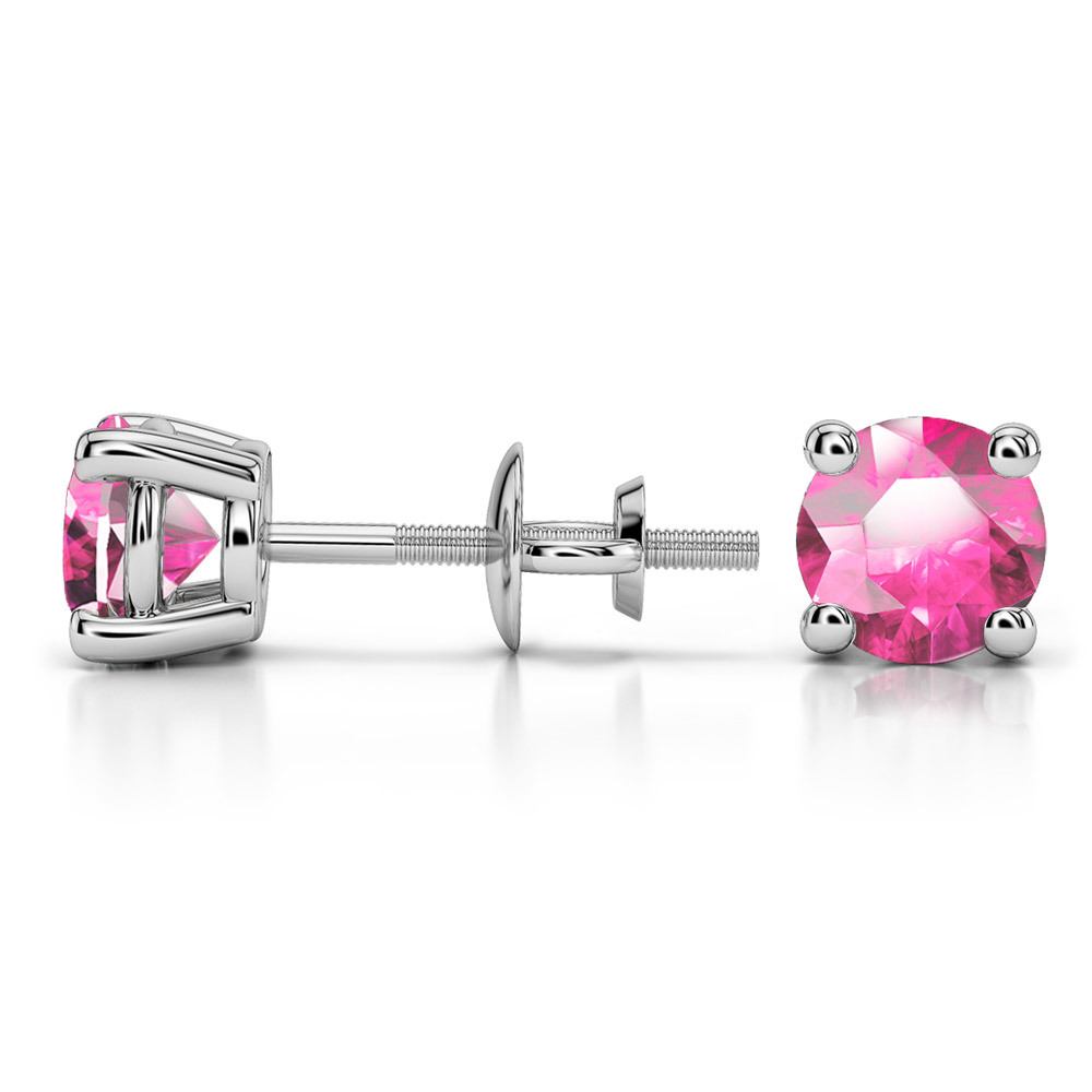 Pink Sapphire Round Gemstone Stud Earrings in Platinum (5.9 mm) | 03
