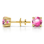 Pink Sapphire Round Gemstone Stud Earrings in Yellow Gold (5.9 mm) | Thumbnail 01