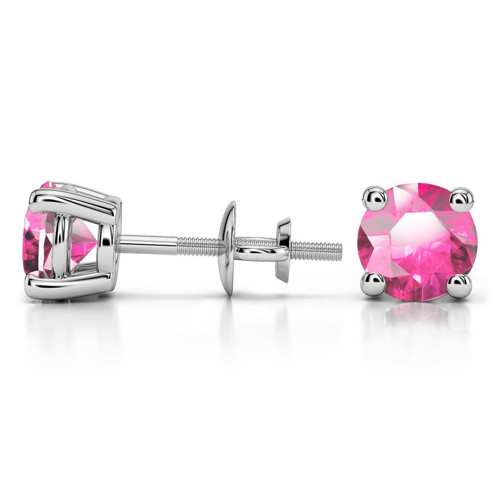 Pink Sapphire Round Gemstone Stud Earrings in Platinum (6.4 mm) | 03