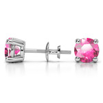 Pink Sapphire Round Gemstone Stud Earrings in White Gold (6.4 mm) | Thumbnail 01