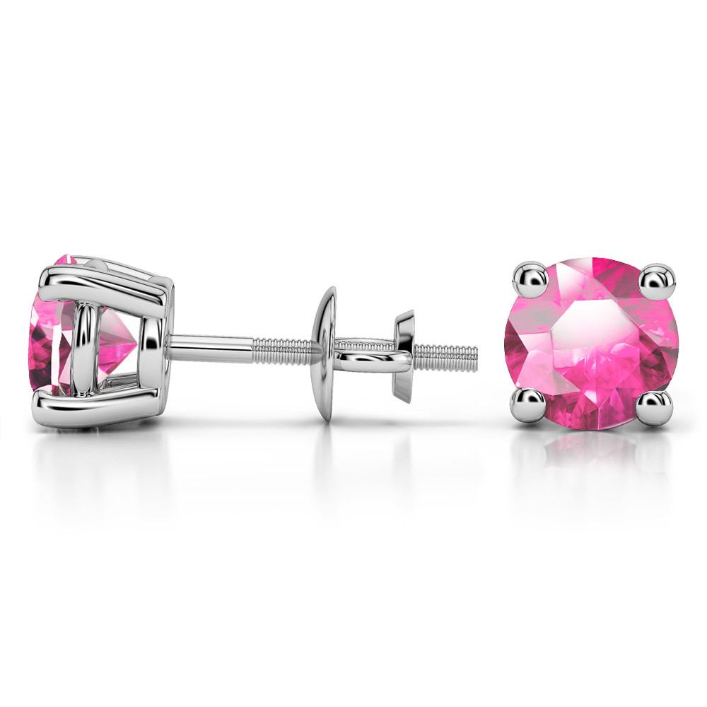 Pink Sapphire Round Gemstone Stud Earrings in Platinum (7.5 mm) | 03