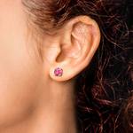 Pink Sapphire Round Gemstone Stud Earrings in Yellow Gold (7.5 mm) | Thumbnail 01