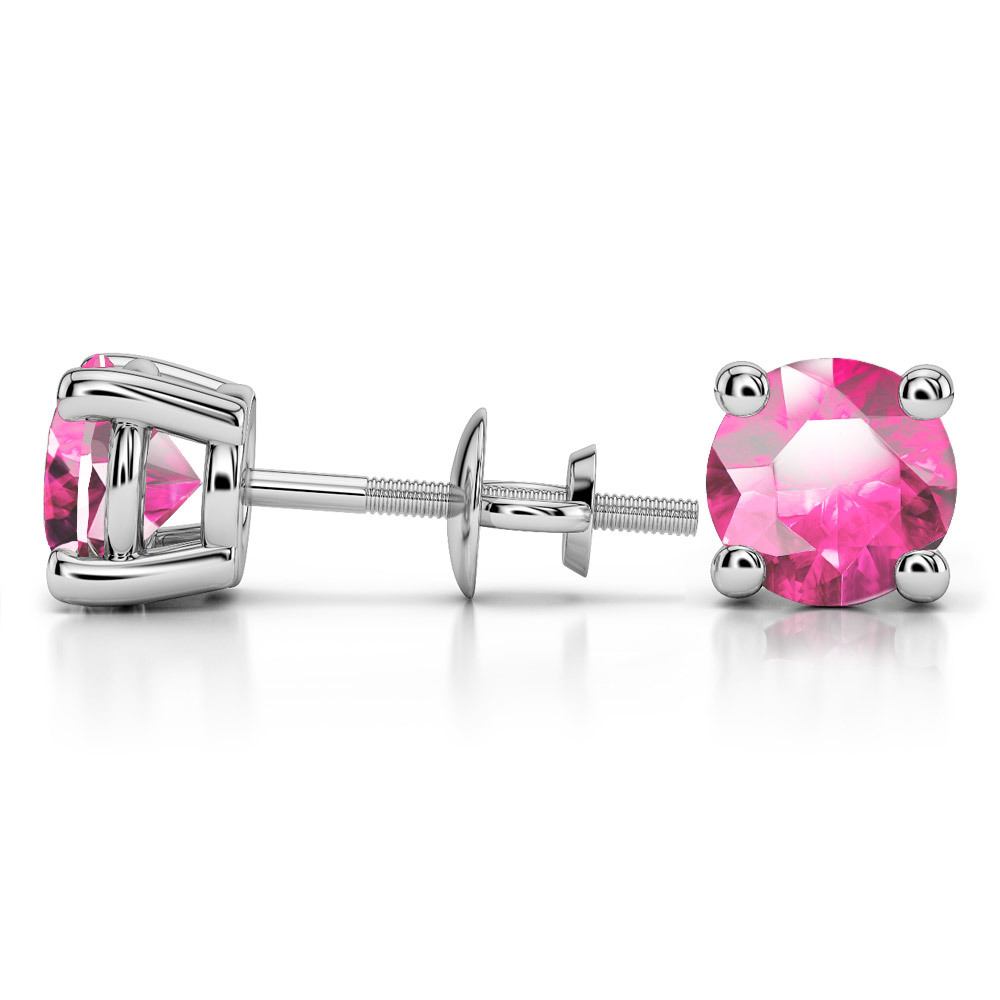 Pink Sapphire Round Gemstone Stud Earrings in Platinum (8.1 mm) | 03