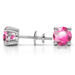 Pink Sapphire Round Gemstone Stud Earrings in White Gold (8.1 mm) | Thumbnail 01