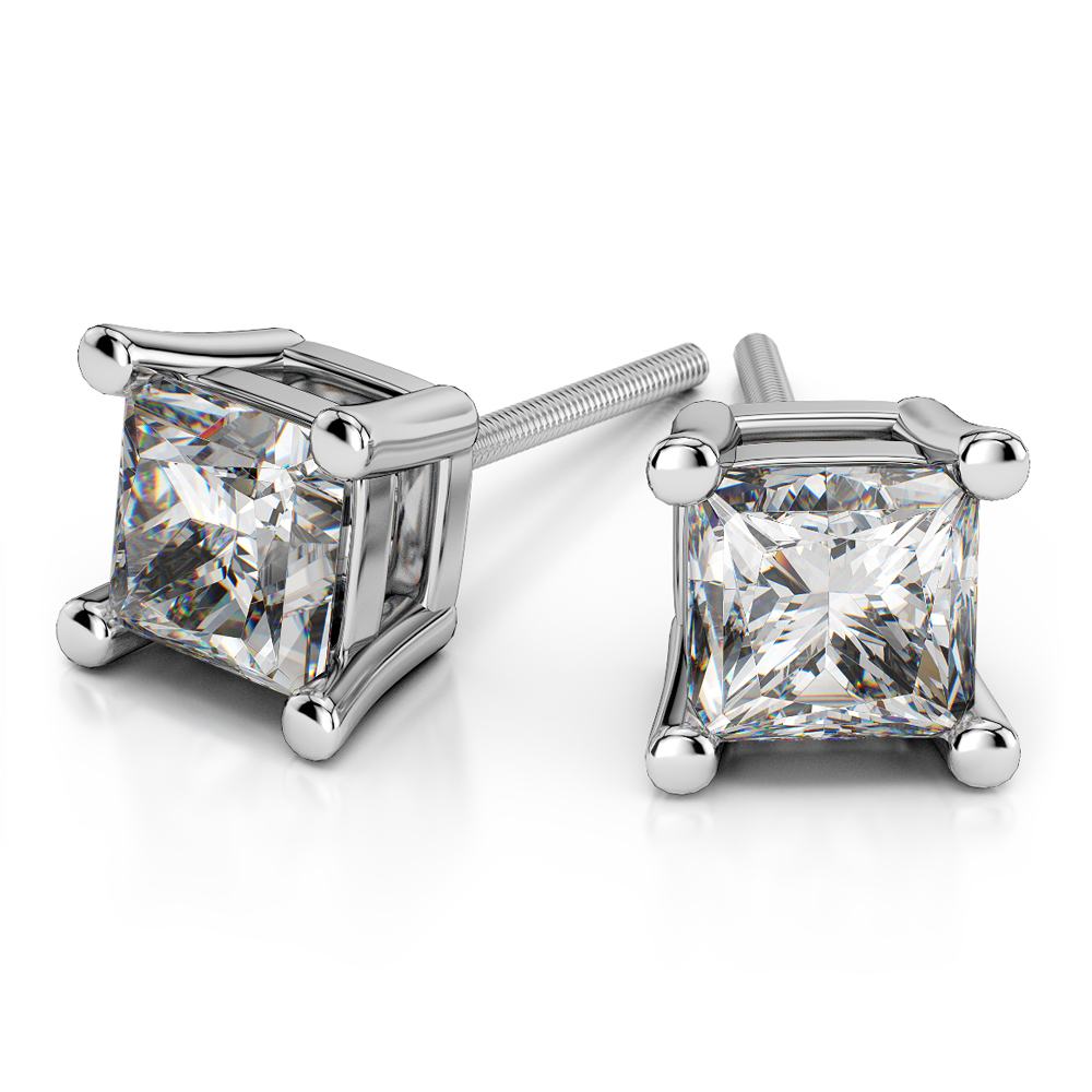 Princess Diamond Stud Earrings in Platinum (2 ctw) - Value Collection | 01