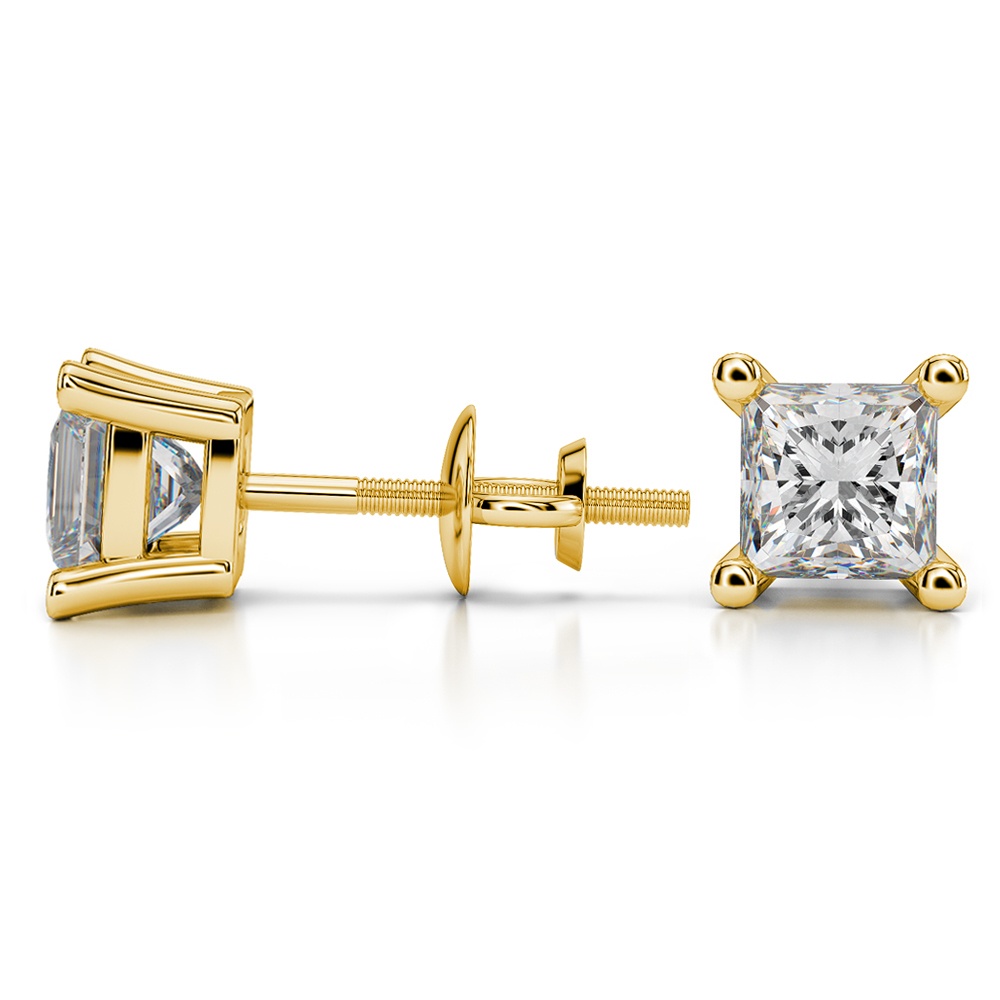Princess Diamond Stud Earrings in Yellow Gold (2 ctw) - Value Collection | 03