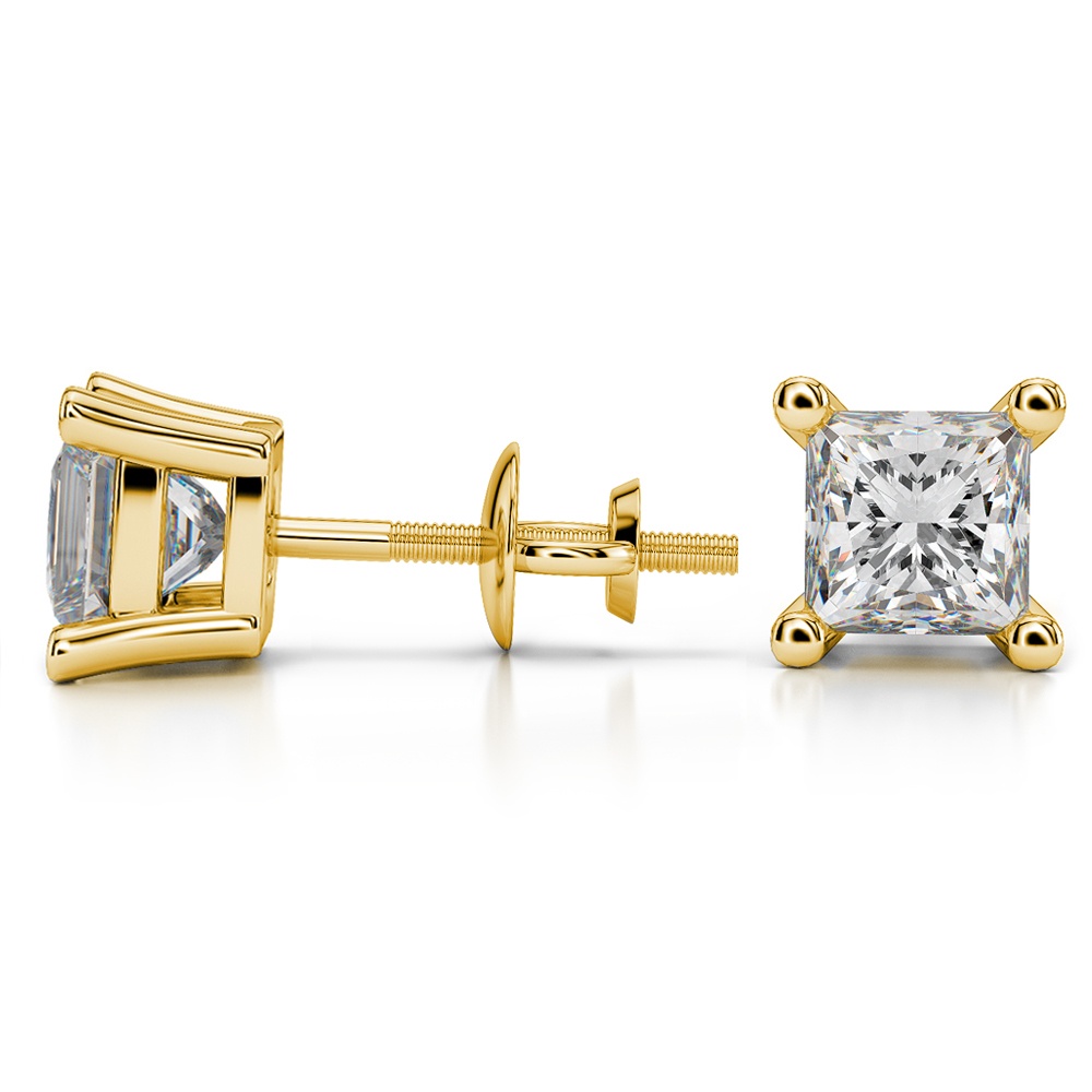 Princess Diamond Stud Earrings in Yellow Gold (3 ctw) - Value Collection | 03