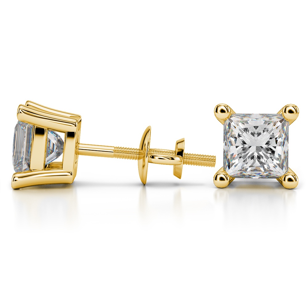 Princess Diamond Stud Earrings in Yellow Gold (4 ctw) - Value Collection | 03