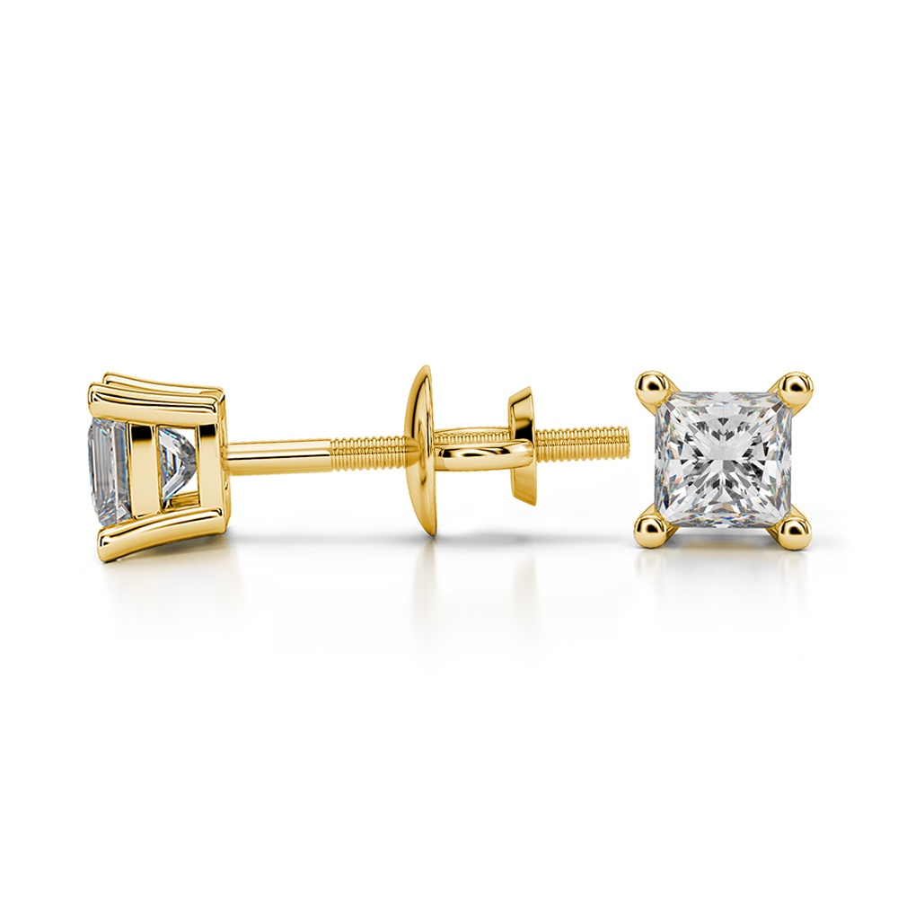 Princess Diamond Stud Earrings in Yellow Gold (1/3 ctw) | 03
