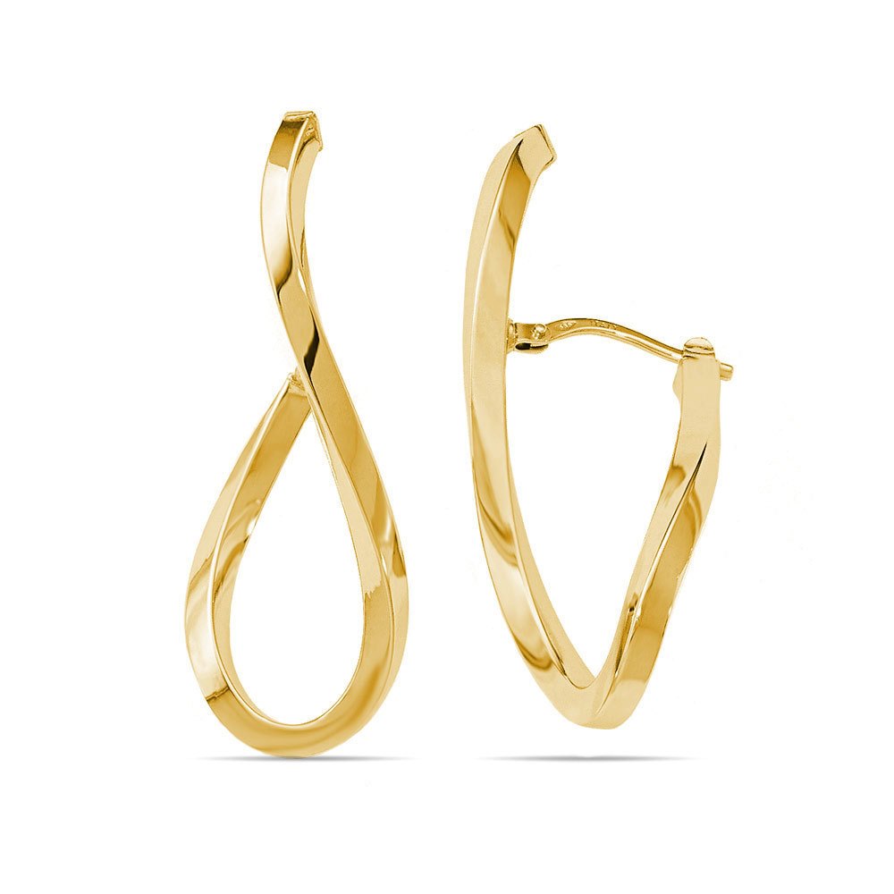 14k White Gold Figure Eight Oval Twist Hoop Earrings