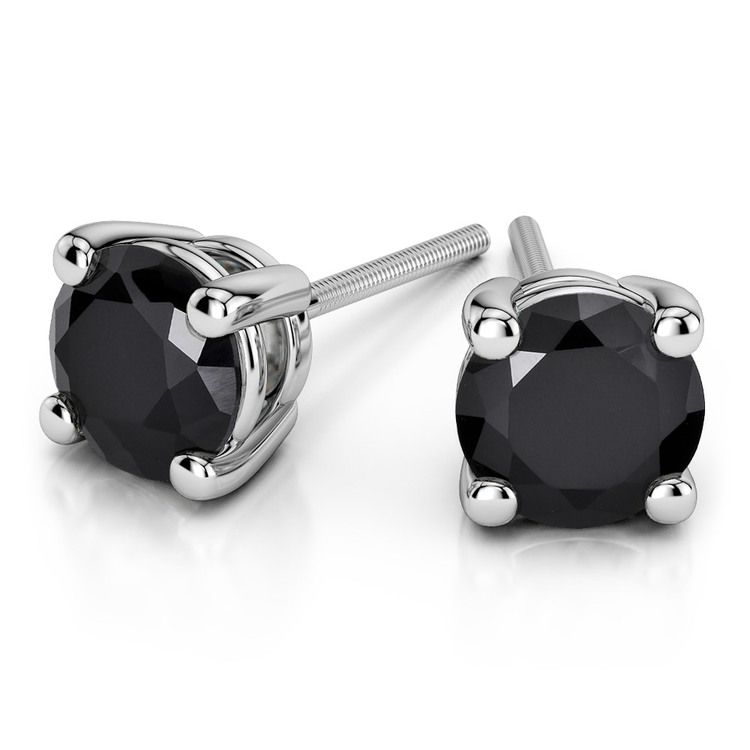 Round Black Diamond Stud Earrings In Platinum (1 Ctw)