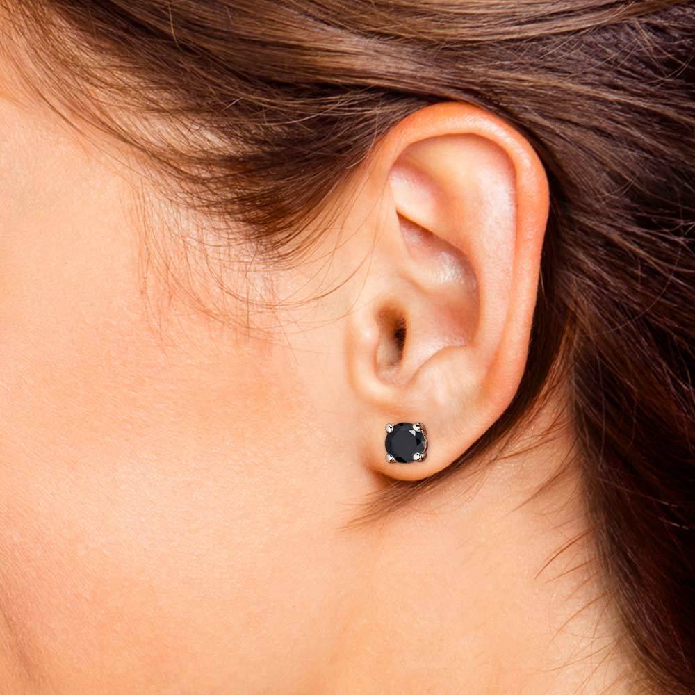 Round Black Diamond Stud Earrings in Platinum (4 ctw) | 04