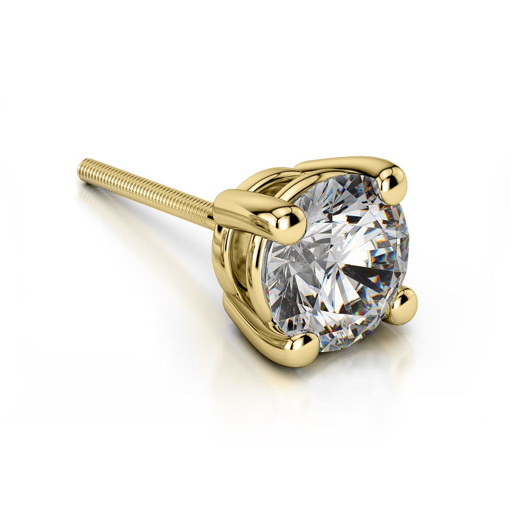 Round Single Diamond Stud Earring In Yellow Gold (1.5 Ctw) | Zoom