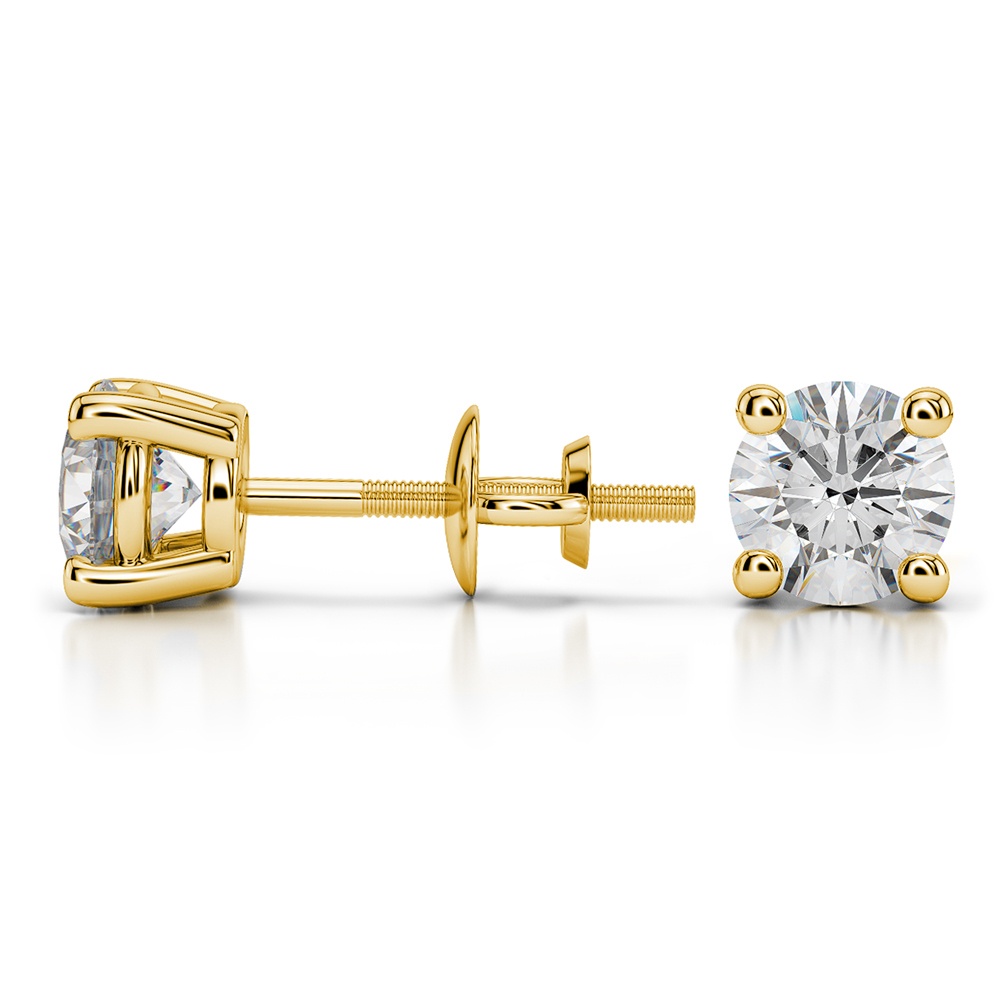 Round Diamond Stud Earrings in Yellow Gold (1 1/2 ctw) - Value Collection | 03