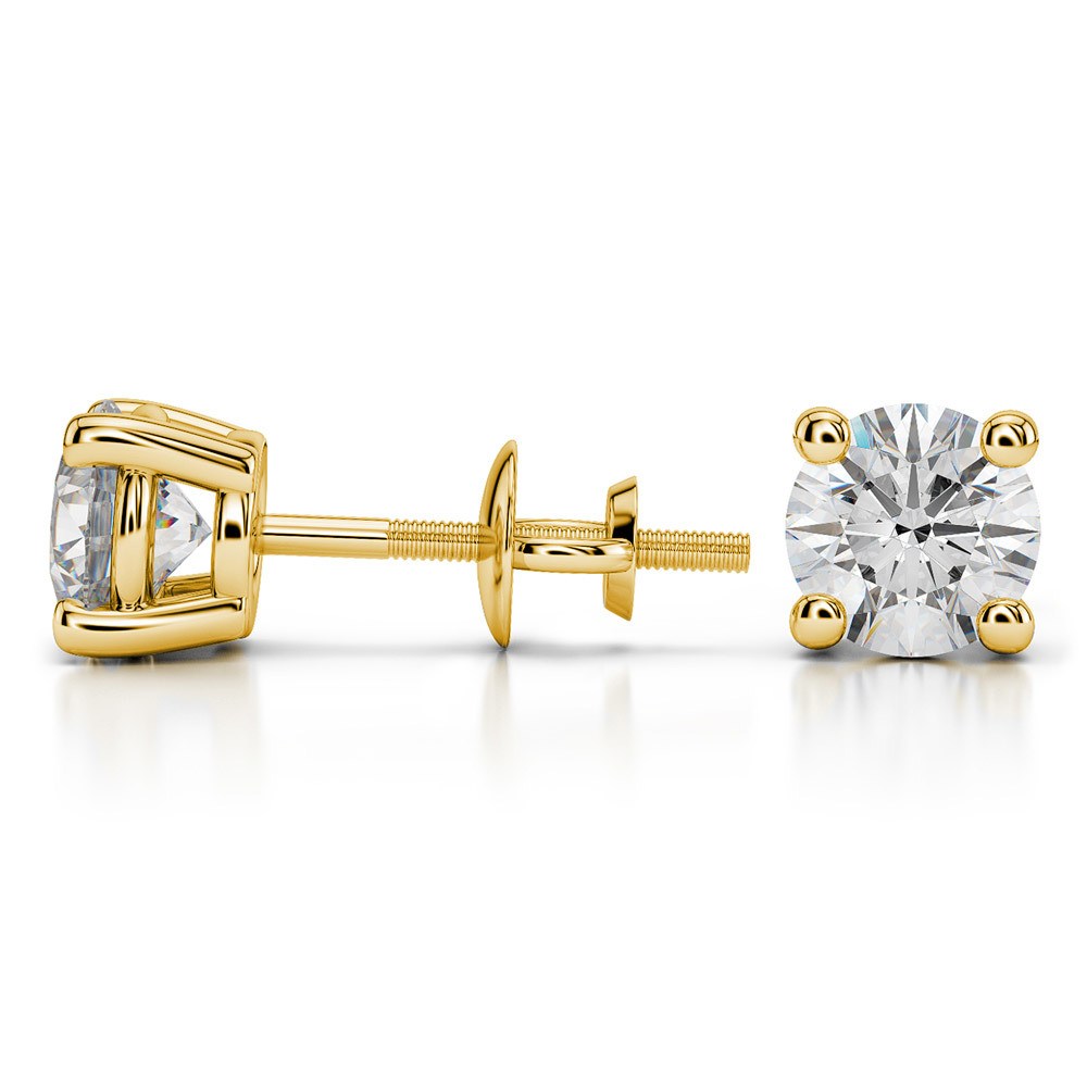 Round Diamond Stud Earrings in Yellow Gold (2 ctw) - Value Collection | 03