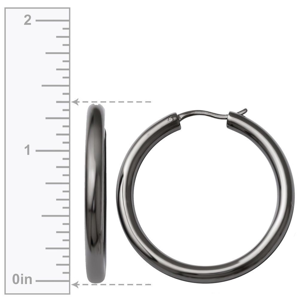 Medium Blackened Finish Silver Tube Hoop Earrings (33 mm) | 03