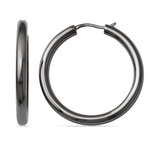 Medium Blackened Finish Silver Tube Hoop Earrings (33 mm) | Thumbnail 01