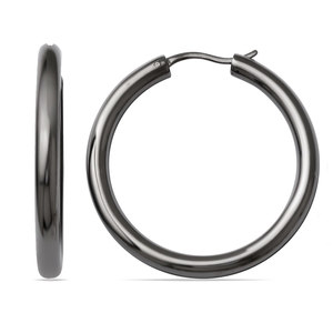 Medium Blackened Finish Silver Tube Hoop Earrings (33 mm)