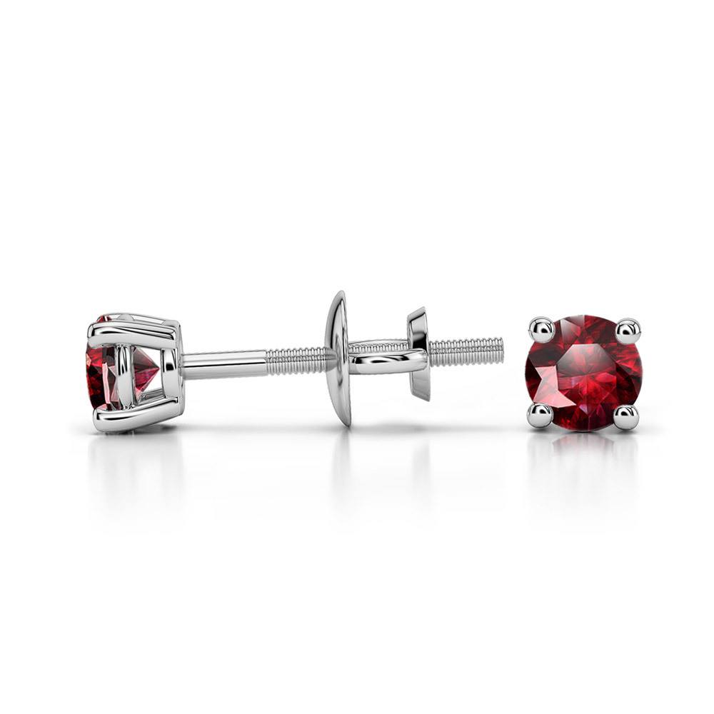 Ruby Round Gemstone Stud Earrings in White Gold (3.2 mm) | 03
