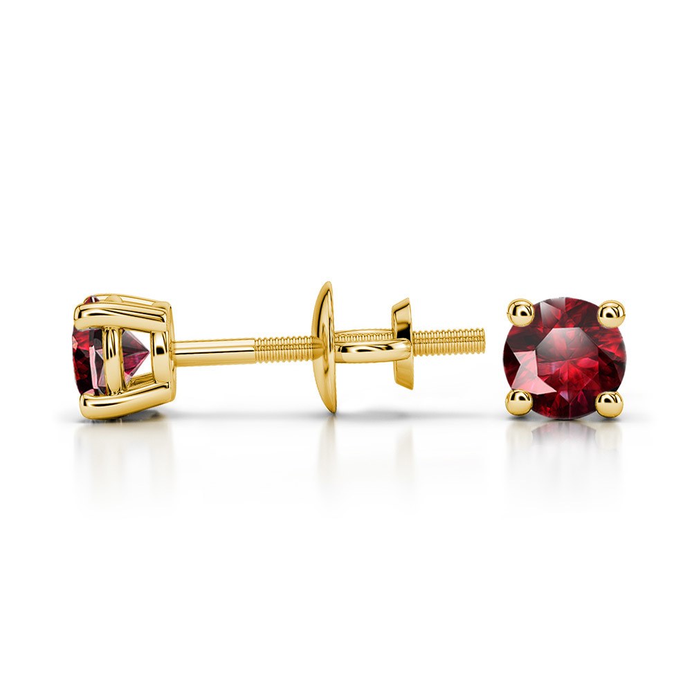 Ruby Round Gemstone Stud Earrings in Yellow Gold (3.4 mm) | 03