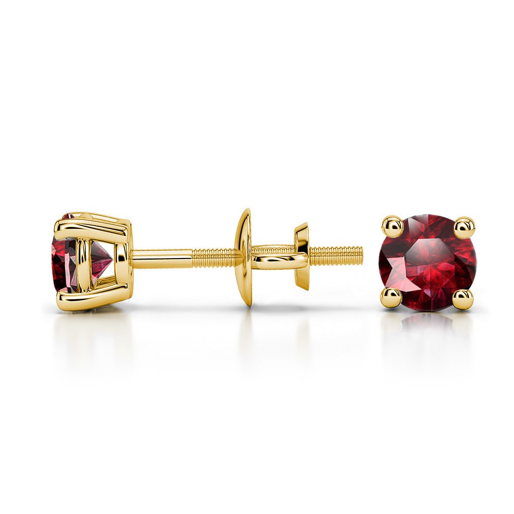 Ruby Round Gemstone Stud Earrings in Yellow Gold (4.1 mm) | 03