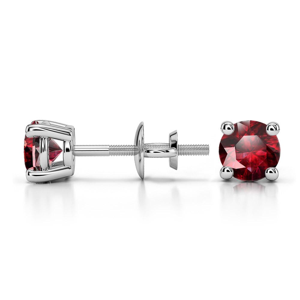 Ruby Round Gemstone Stud Earrings in White Gold (4.5 mm) | 03
