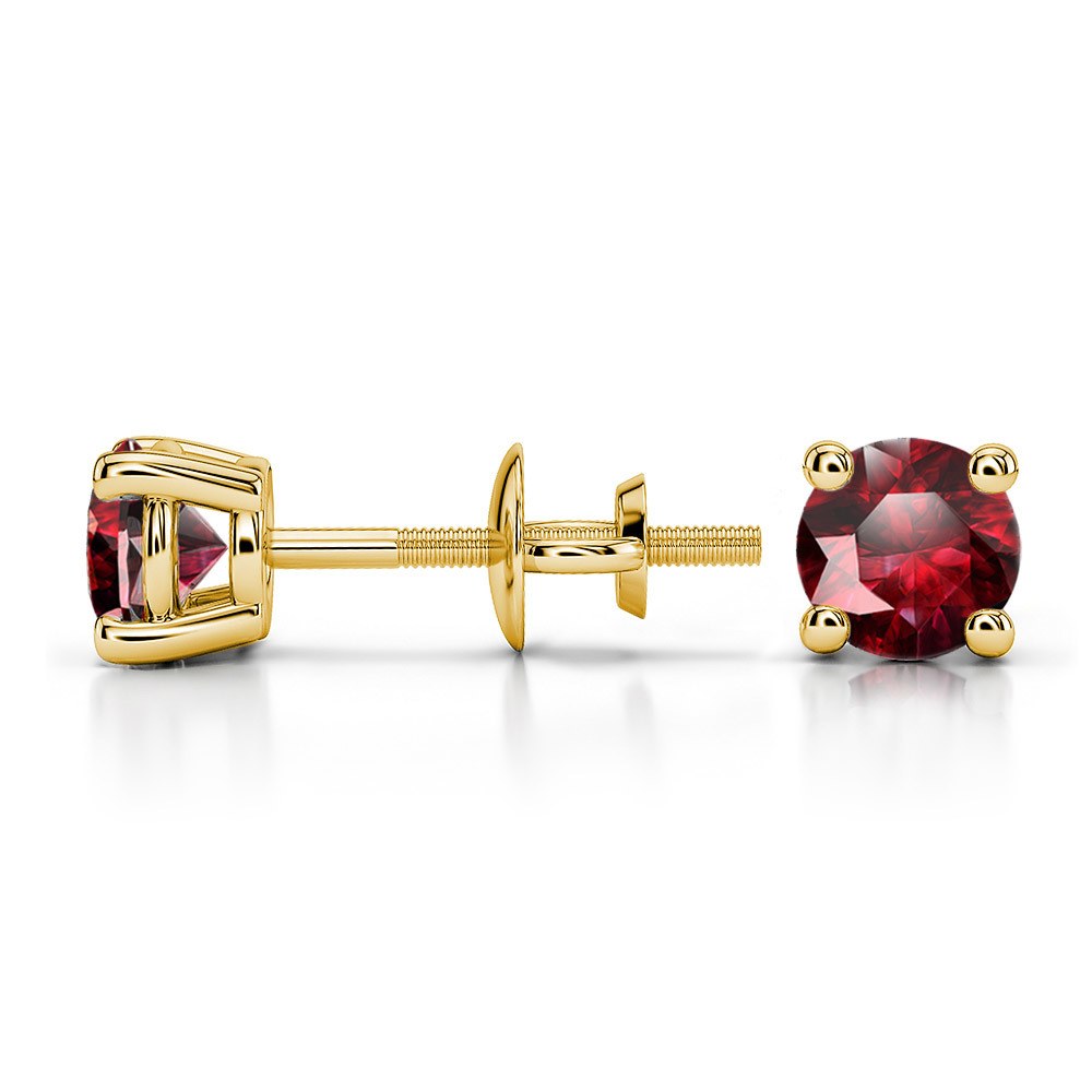 Ruby Round Gemstone Stud Earrings in Yellow Gold (4.5 mm) | 03