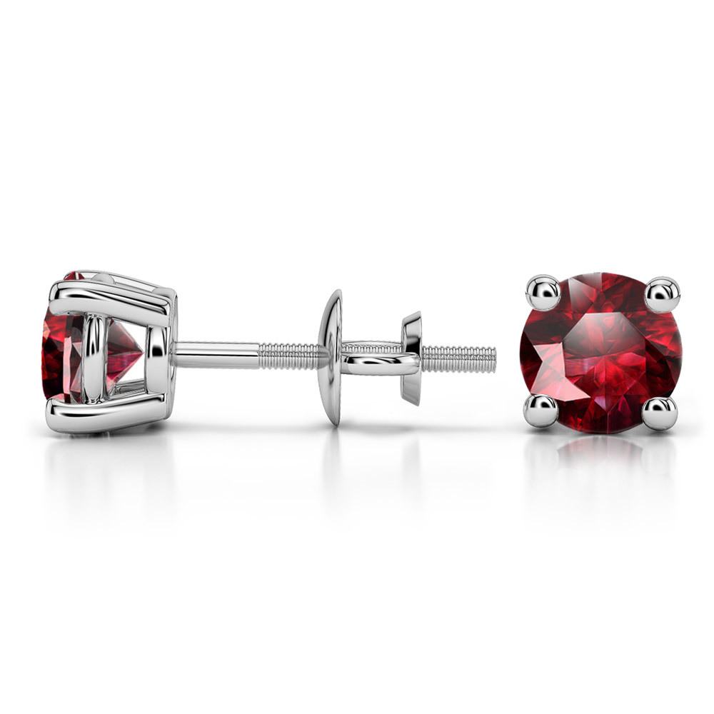 Ruby Round Gemstone Stud Earrings in White Gold (5.9 mm) | 03