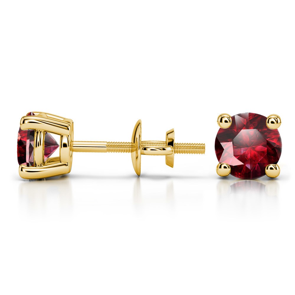 Ruby Round Gemstone Stud Earrings in Yellow Gold (5.9 mm) | 03