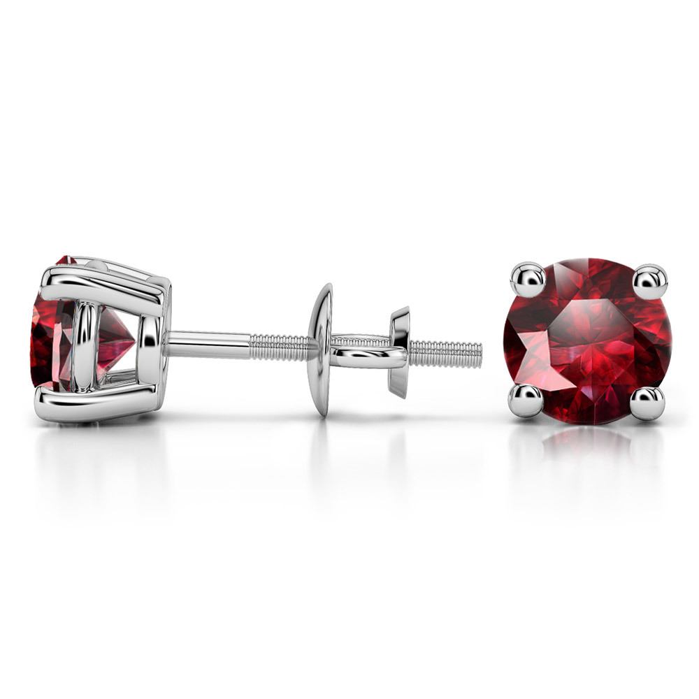 Ruby Round Gemstone Stud Earrings in White Gold (6.4 mm) | 03