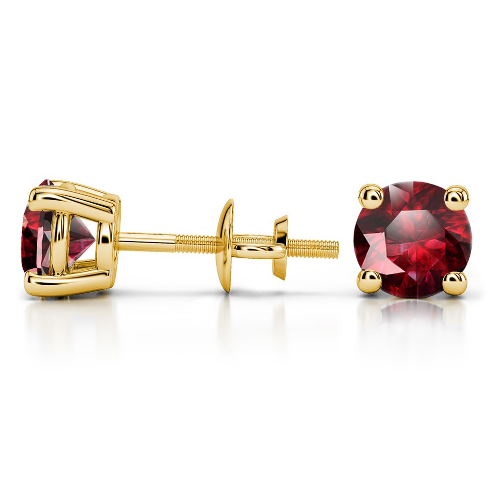 Ruby Round Gemstone Stud Earrings in Yellow Gold (6.4 mm) | 03