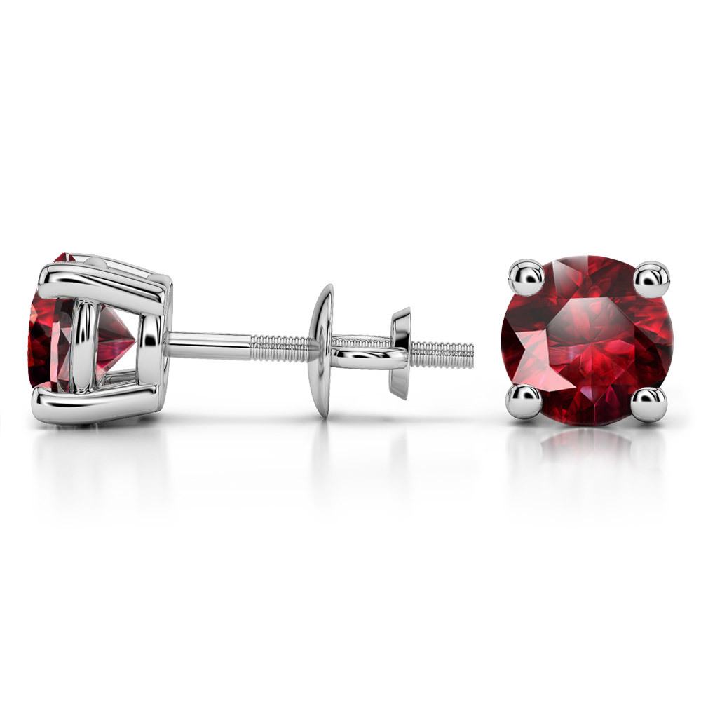 Ruby Round Gemstone Stud Earrings in White Gold (7.5 mm) | 03
