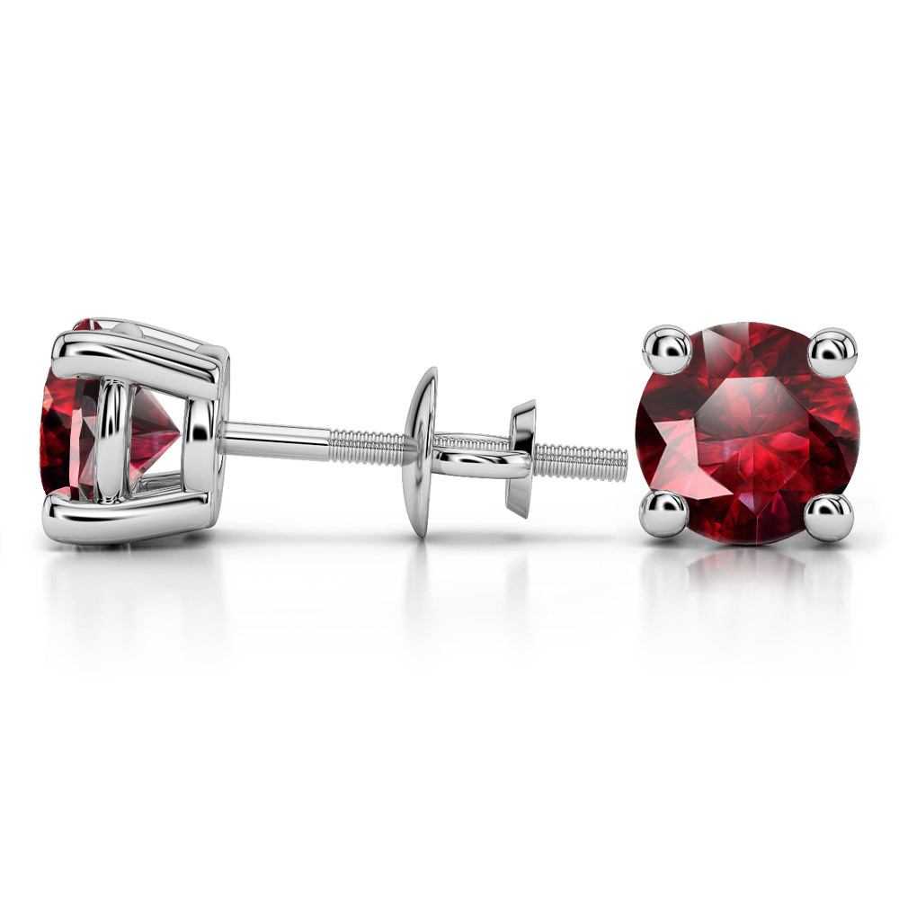 Ruby Round Gemstone Stud Earrings in White Gold (8.1 mm) | 03