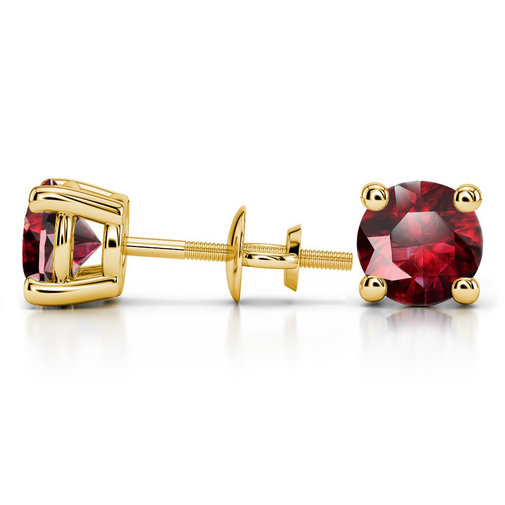 Ruby Round Gemstone Stud Earrings in Yellow Gold (8.1 mm) | 03