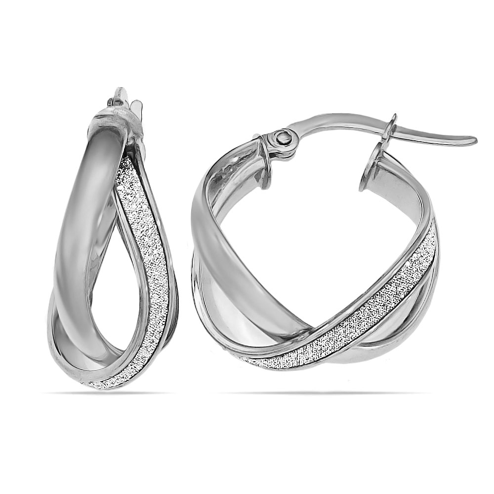 0.91 in x 0.08 in 14K White Gold Polished Glitter Infused Textured Hoop Earrings 