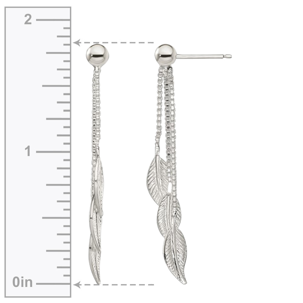Textured Leaf Dangle Post Earrings in Sterling Silver | 03
