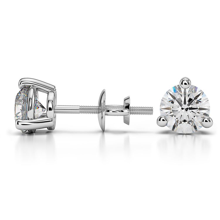Three Prong Diamond Stud Earrings in White Gold (1 1/2 ctw) | 03