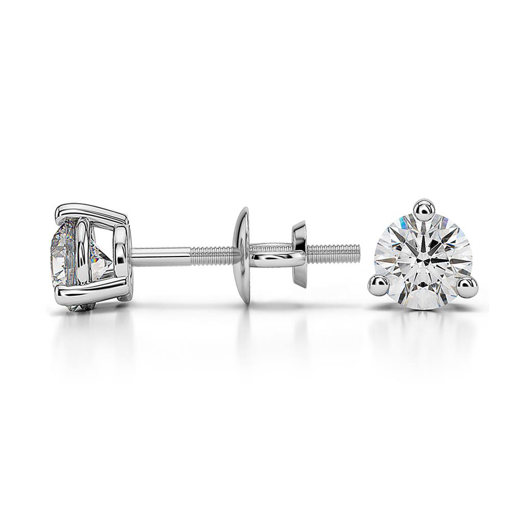 Three Prong Diamond Stud Earrings in White Gold (1/2 ctw) | 03
