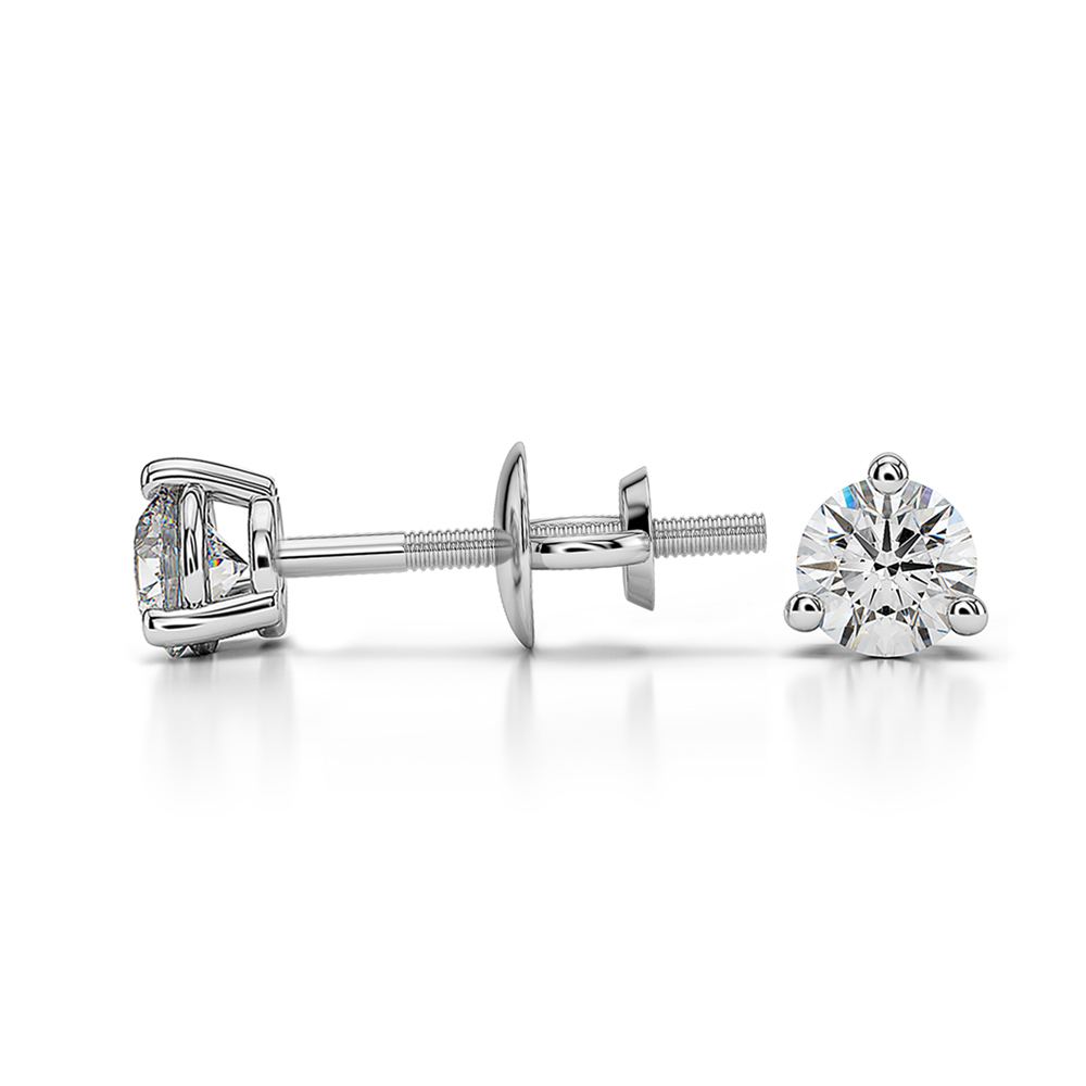 Three Prong Diamond Stud Earrings in White Gold (1/4 ctw) | 03