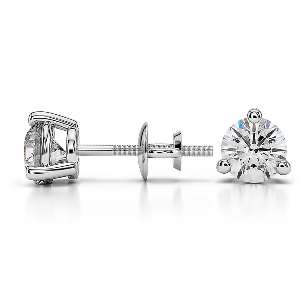 Three Prong Diamond Stud Earrings in White Gold (1 ctw) | 03
