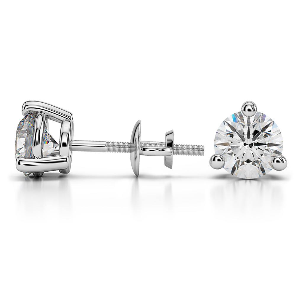 Three Prong Diamond Stud Earrings in White Gold (2 ctw) | 03