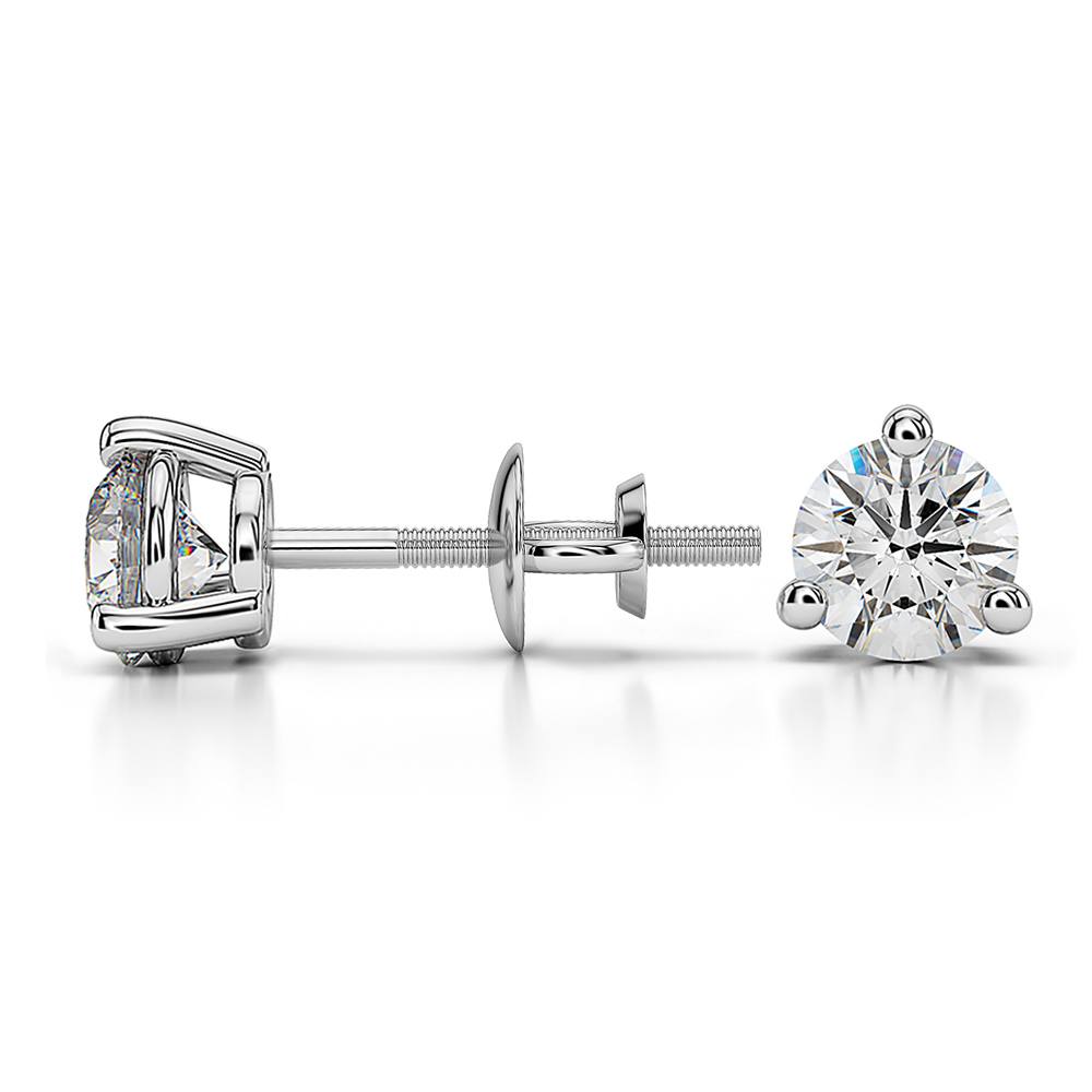 Three Prong Diamond Stud Earrings in White Gold (3/4 ctw) | 03