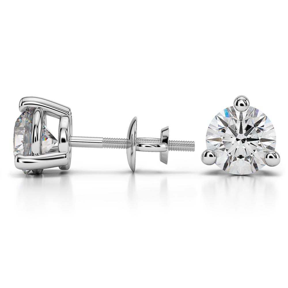 Three Prong Diamond Stud Earrings in White Gold (3 ctw) | 03
