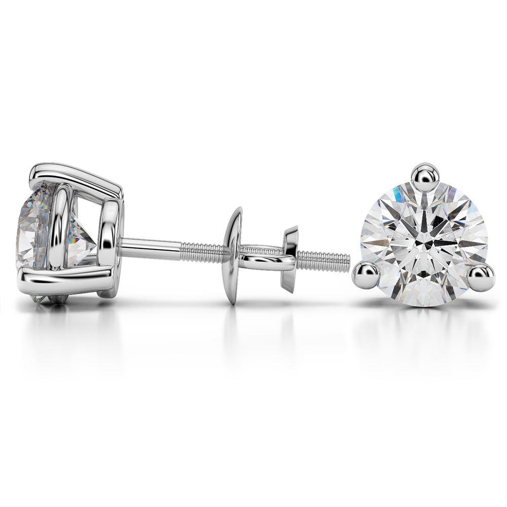 Three Prong Diamond Stud Earrings in White Gold (4 ctw) | 03