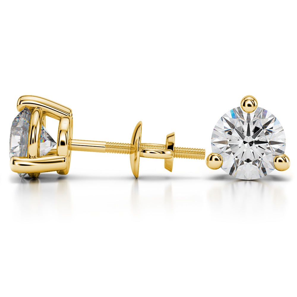 Three Prong Diamond Stud Earrings in Yellow Gold (4 ctw) | 03