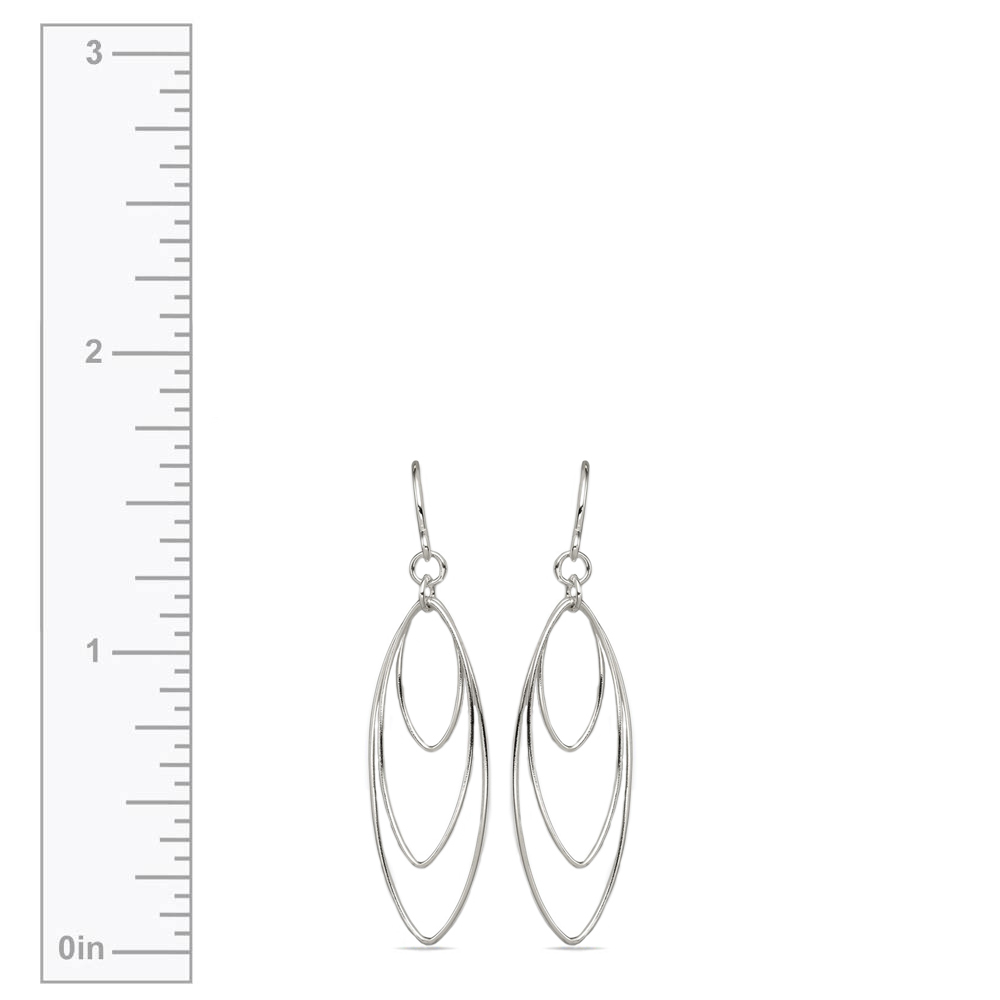 Hoop Earrings Real 925 Sterling Silver S/F Ladies Long Oval Drop Dangle Design 